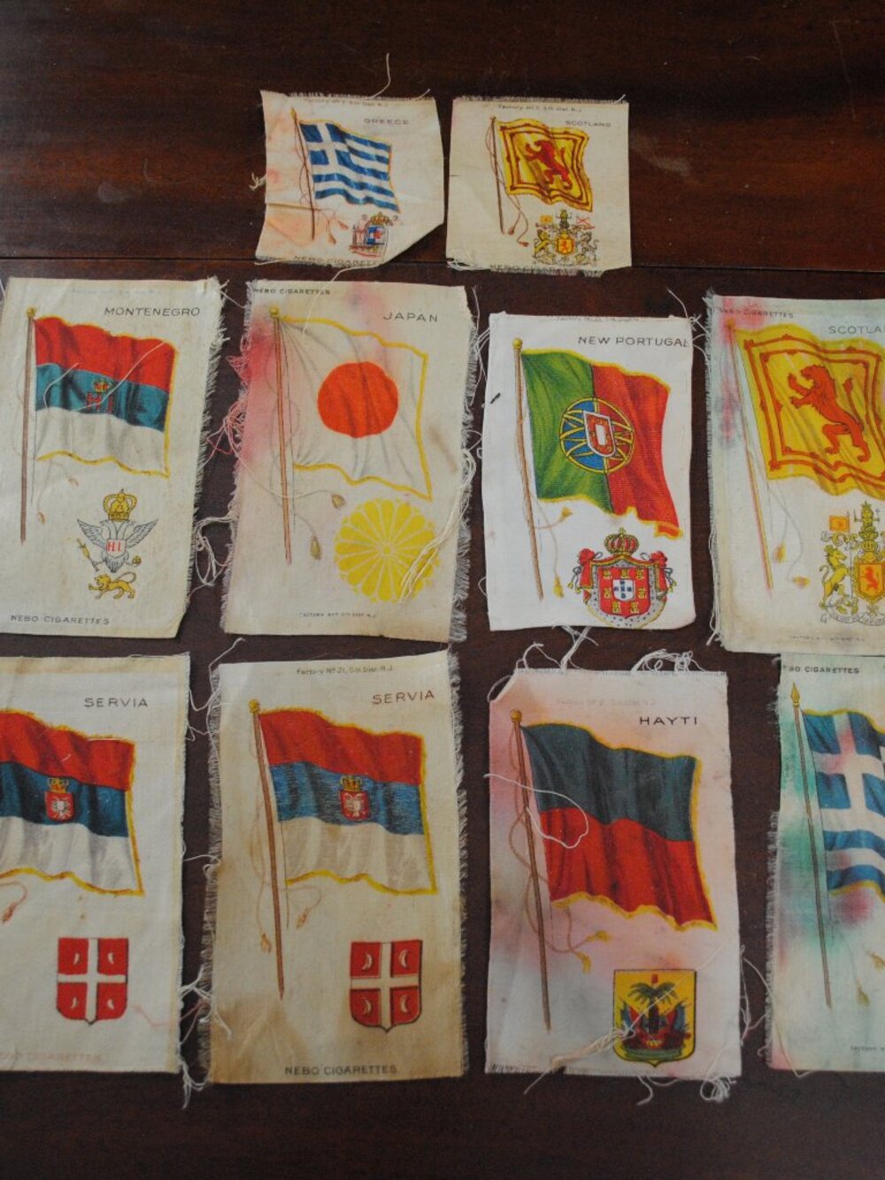 Lot of 10 Antique 1910s Nebo Cigar Silks World Country Flags scrapbook craft